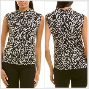 Rebecca Taylor Sleeveless Black and White Zebra Lily Blouse Top Large